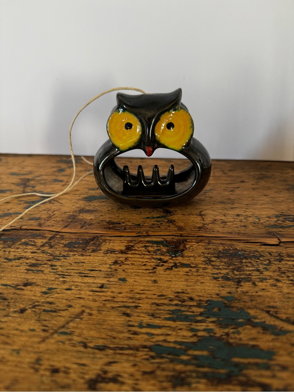 Ceramic Owl Hanging Ashtray in Black and Yellow